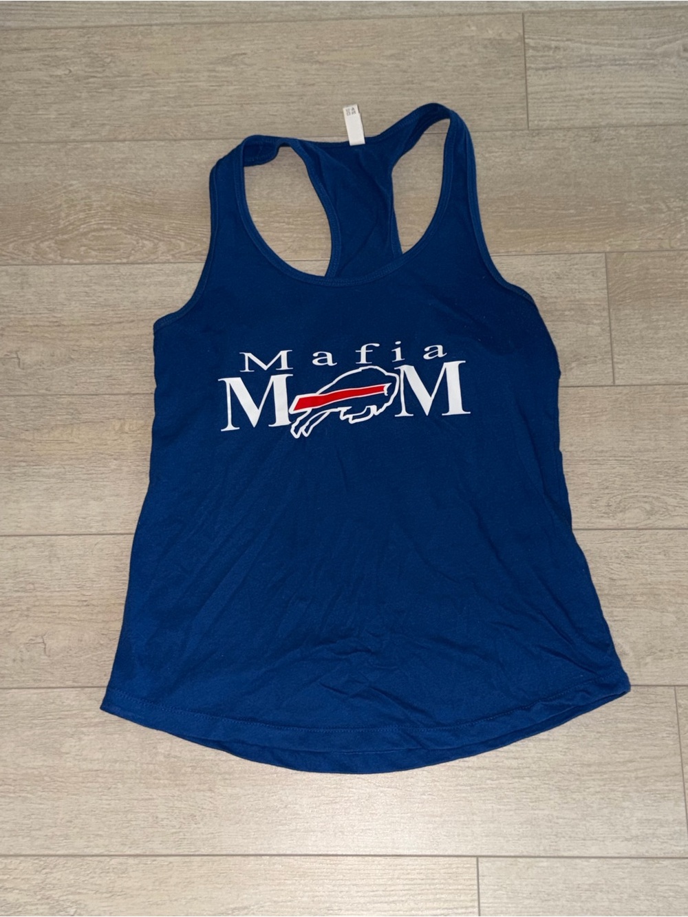 Blue custom Buffalo Bills "Mafia Mom" Racerback Tank Top